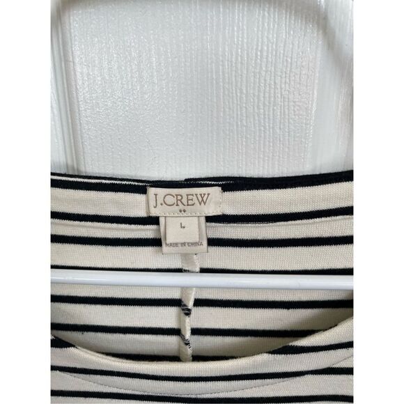 J. Crew Women's White Black Striped Pattern 3/4 Sleeve Mini Dress Sz L Nautical - Picture 3 of 7